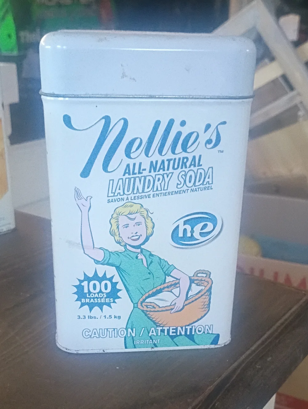 Ellie White Laundry Tin with Teal Accents